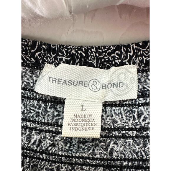 TREASURE & BOND | Black White Boho Floral Peasant Balloon Sleeve Blouse | Large - Picture 5 of 6